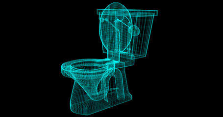 A Wire-Frame of a toilet, 3D rendered with my own design Front View (Right).