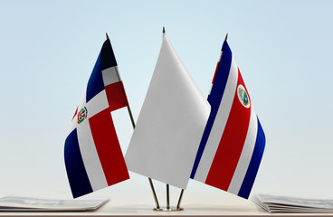Flags of Dominican Republic and Costa Rica with a white flag in the middle