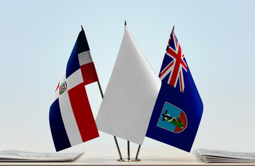 Flags of Dominican Republic and Montserrat with a white flag in the middle