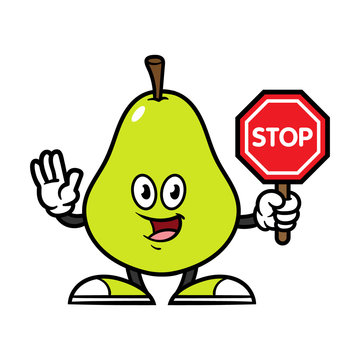 Cartoon Pear Character Holding Stop Sign