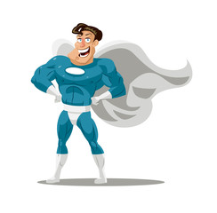 Cartoon superhero wearing a mask was standing with confidence and heroic with a friendly smile