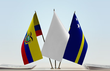 Flags of Ecuador and Curacao with a white flag in the middle