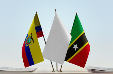 Flags of Ecuador and Saint Kitts and Nevis with a white flag in the middle