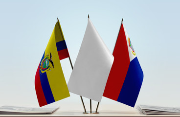 Flags of Ecuador and Sint Maarten with a white flag in the middle