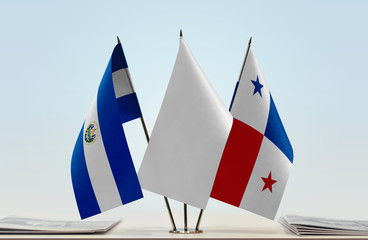 Flags of El Salvador and Panama with a white flag in the middle