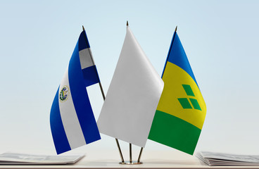 Flags of El Salvador and Saint Vincent and the Grenadines with a white flag in the middle