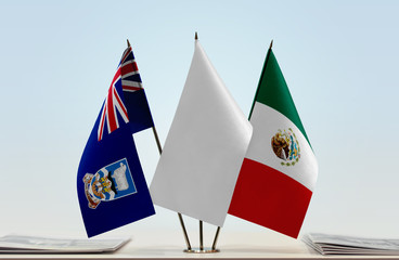 Flags of Falkland Islands and Mexico with a white flag in the middle