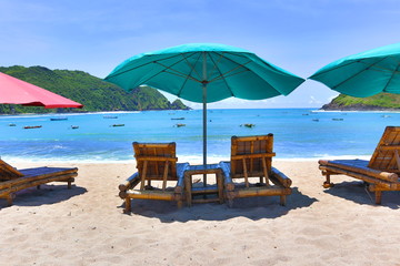 Beach Parasols and Chairs, At the Mawun Beach, Indonesia