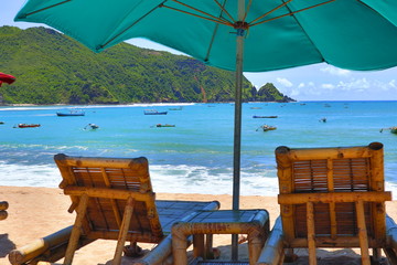 Beach Parasols and Chairs, At the Mawun Beach, Indonesia