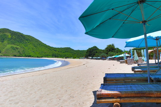 Beach Parasols and Chairs, At the Mawun Beach, Indonesia