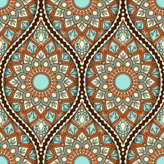 Seamless pattern with ethnic mandala ornament. Hand drawn vector illustration