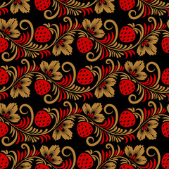 Floral seamless pattern in traditional russian style. Khokhloma painting. Vector Illustration