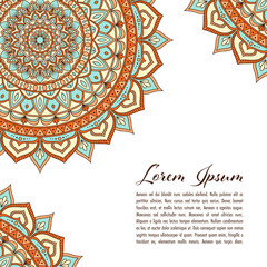 Ethnic mandala decorative background. Greeting card or invitation template. Hand drawn vector illustration