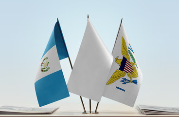 Flags of Guatemala and U.S. Virgin Islands with a white flag in the middle