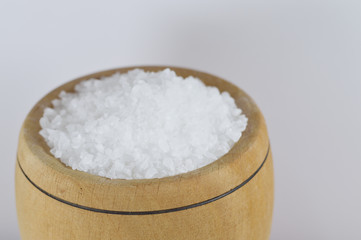 sea salt in wooden bowl