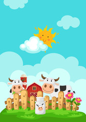 Obraz na płótnie Canvas Illustration of landscape with cows and farm background