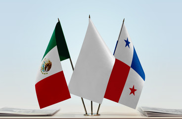Flags of Mexico and Panama with a white flag in the middle