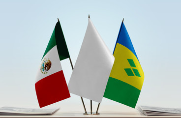 Flags of Mexico and Saint Vincent and the Grenadines with a white flag in the middle