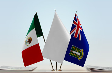 Flags of Mexico and British Virgin Islands with a white flag in the middle