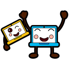 laptop computer kawaii character device vector illustration