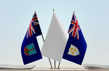 Flags of Montserrat and Anguilla with a white flag in the middle