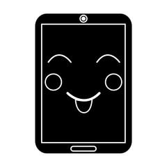 smartphone kawaii phone character cartoon vector illustration black image
