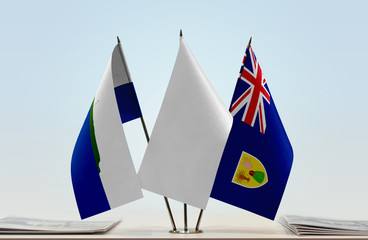 Fototapeta premium Flags of Navassa Island and Turks and Caicos Islands with a white flag in the middle