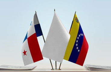 Flags of Panama and Venezuela with a white flag in the middle