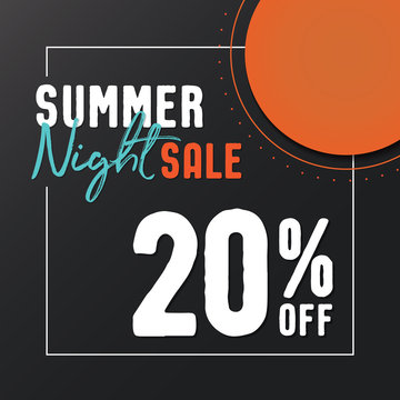 Summer Night Sale 20 percent off vector heading design  for banner or poster. Sale and Discounts Concept.