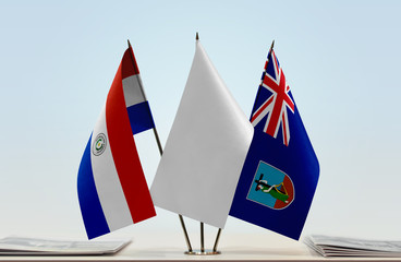 Flags of Paraguay and Montserrat with a white flag in the middle