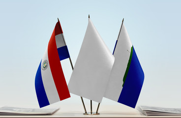 Flags of Paraguay and Navassa Island with a white flag in the middle