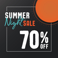 Fototapeta premium Summer Night Sale 70 percent off vector heading design for banner or poster. Sale and Discounts Concept.
