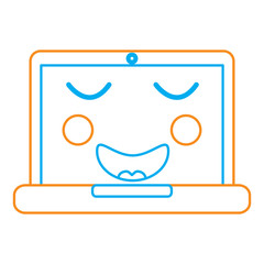 laptop computer happy emoji icon image vector illustration design  orange and blue line