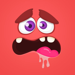 Scared cartoon monster face avatar. Vector Halloween red monster with big mouth