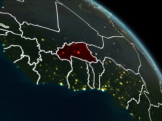 Burkina Faso in red at night