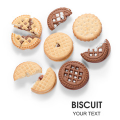 Different types of cookies biscuit strawberry chocolate pattern