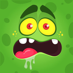 Cartoon funny zombie. Vector Halloween green zombie monster square avatar