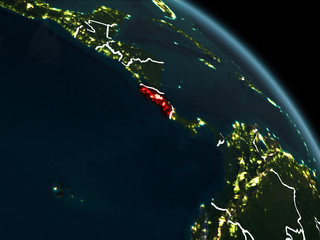 Costa Rica in red at night