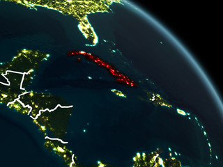 Cuba in red at night
