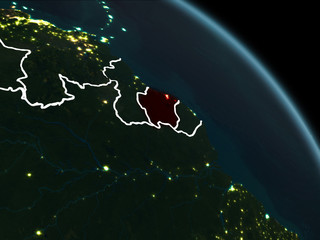 Suriname in red at night