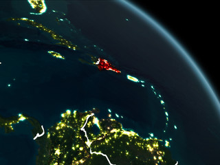 Dominican Republic in red at night