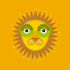 funny face big cat, lion with mane on Orange background. Vector