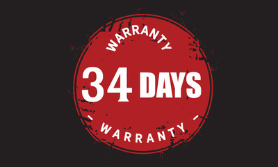Fototapeta na wymiar 34 days warranty icon vintage rubber stamp guarantee