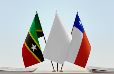 Fototapeta premium Flags of Saint Kitts and Nevis and Chile with a white flag in the middle