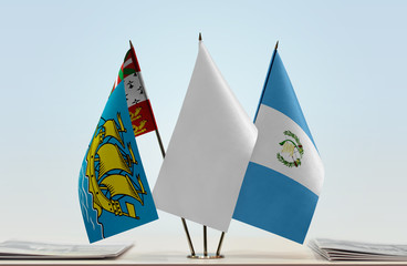 Flags of Saint Pierre and Miquelon and Guatemala with a white flag in the middle