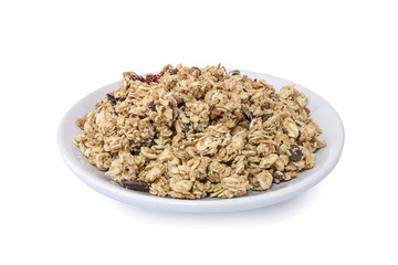 granola close up isolated on white background.