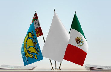 Flags of Saint Pierre and Miquelon and Mexico with a white flag in the middle