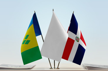 Flags of Saint Vincent and the Grenadines and Dominican Republic with a white flag in the middle