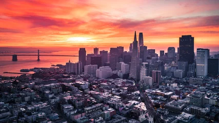 Foto op geborsteld aluminium San Francisco Skyline van San Francisco bij zonsopgang