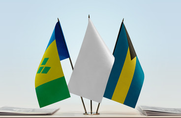 Flags of Saint Vincent and the Grenadines and Bahamas with a white flag in the middle
